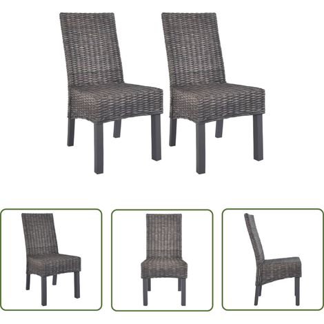 Lot de 2 chaises de salle à manger cuisine marron Rotin kubu et bois de manguier CDS020703 (1/5)