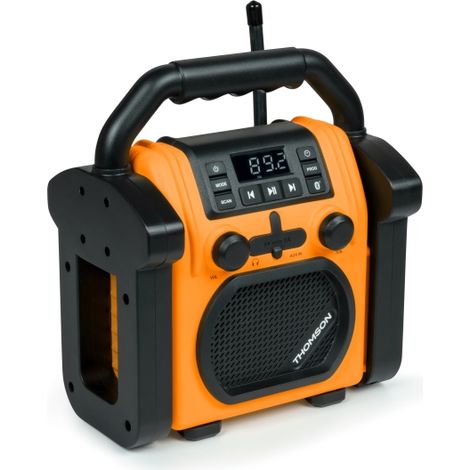 Thomson WKR60BT - Radio de Obra con Bluetooth, Radio FM PLL, AUX-IN, Toma Auricular, USB Reproductor, 30W Musicales, IPX54, alimentación 230V Cable ó 4 Pilas LR14 (no Incluidas)