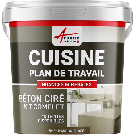 Béton ciré cuisine, plan de travail, crédence, évier sol et mur revêtement mural décoratif kit complet - 5 m² (en 2 couches) Marron Glacé - ARCANE INDUSTRIES