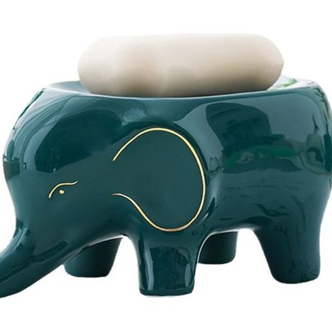 Céramique cartoon éléphant boîte à savon , porte savon joli(Vert) (1/4)