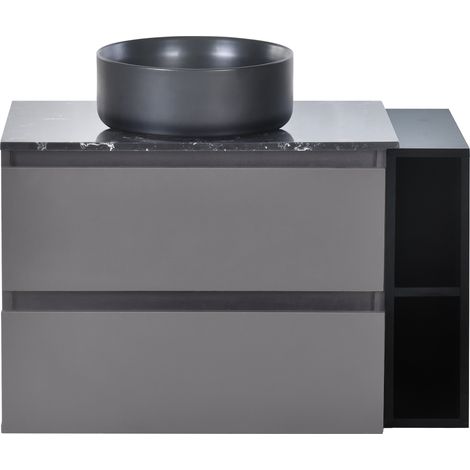 Meuble sous-vasque suspendu 80 cm de large, avec vasque en céramique, avec tiroirs, design moderne, noir et gris (1/5)
