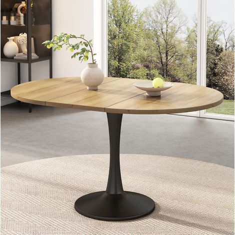 Table à manger ovale extensible 140x100x75 cm en MDF chêne, pour petits espaces – MEUBLIV (1/5)