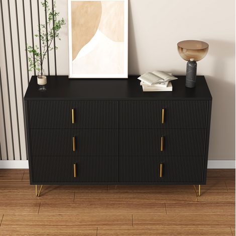 Buffet en panneaux de particules noir et or 120 x 40 x 77 cm avec 6 tiroirs (1/5)