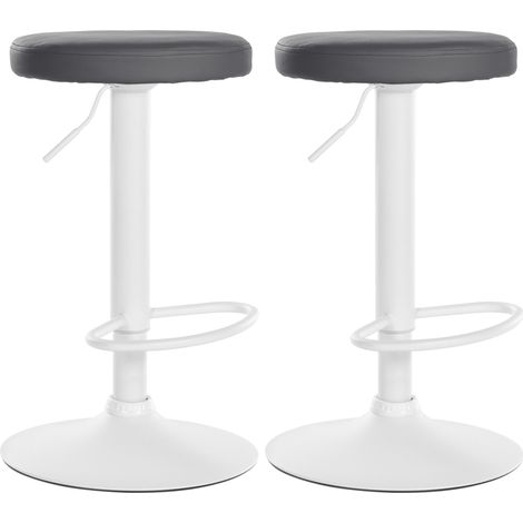 Set di 2 sgabelli da bar dal design semplice con seduta sintetica grigia e struttura in metallo bianco TDB10680