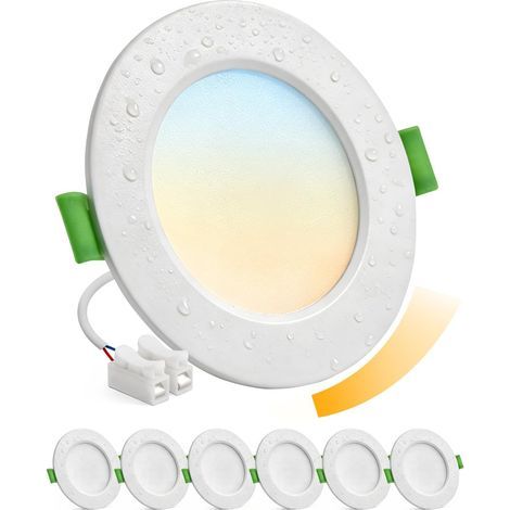 Set of 6 Recessed Spotlights, Dimmable 10-100%, 5W LED, IP44, for Bathroom and Kitchen (1/5)