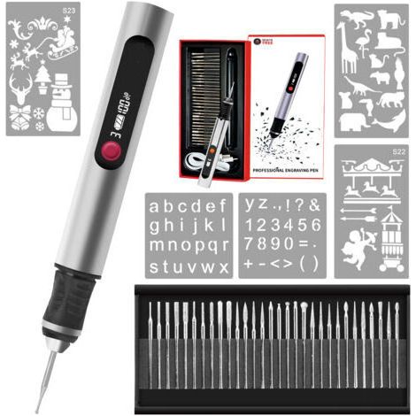 Stylo de gravure, outil portable sans fil ultime pour artistes et bricoleurs – Gravez plus de 50 surfaces – Adapté aux débutants – Rechargeable – XU,30 embouts, guide de maîtrise et pochoirs- (1/5)