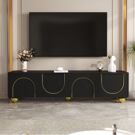 Meuble tv rangement 170 cm noir et doré push open OKMYHOME (1/5)