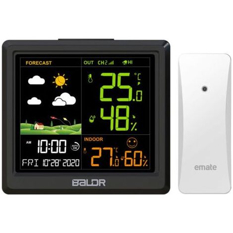 Station météo sans Fil, Thermomètre Hygromètre Baromètre Intérieure Extérieure avec Capteur LED Ecran Rétro-éclairage Horloge Numérique Alarme et Snooze Affichage Heure Date Jour (1/4)