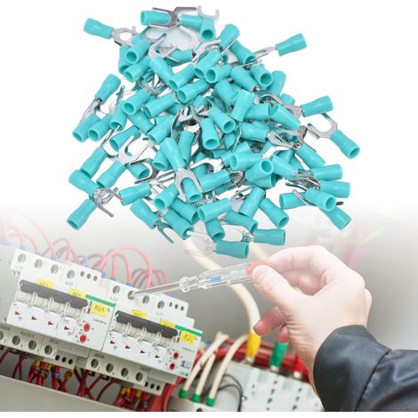 100 Stück zu verkaufen: SV1.25-5 grün isolierter Abzweigverbinder, U-förmiger Verbinder, Crimp-Kabelschuh für Drähte mit einem Querschnitt von 22-16 AWG. (1/5)