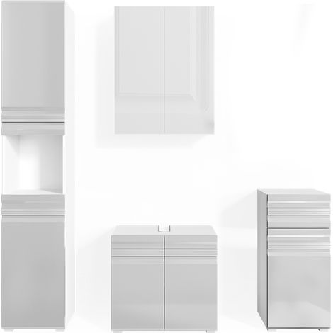 Conjunto de muebles de baño Freddy, Blanco alto brillo, 4 piezas, Vicco
