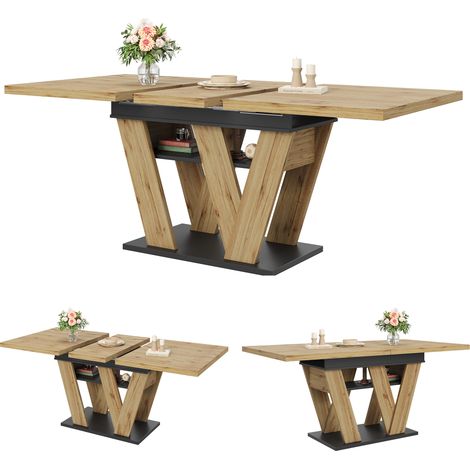 CHICFURN Tavolo da pranzo allungabile 119-158,5 x 80 x 75 cm MDF nero e naturale (1/5)