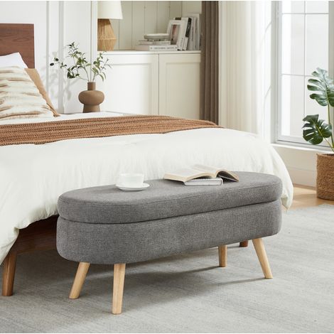 Banco con almacenaje de chenilla gris 110 cm OKMYHOME (1/5)