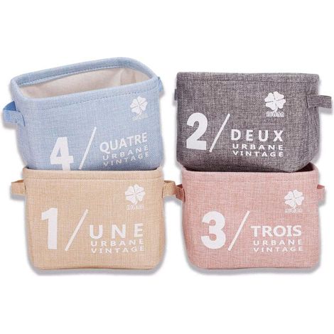 Panier De Rangement En Tissu - 20 5 X 17 X 15 Cm - Avec 2 Poignées - Lot De 4 - Beige Gris Rose Bleu (1/5)