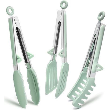 Pinza Para Alimentos - 23 Cm - Acero Inoxidable Con Revestimiento De Silicona Verde - Para Barbacoa Y Cocina - 1 Unidad (1/5)