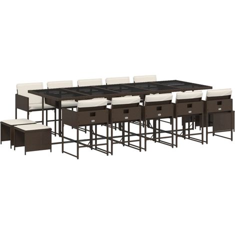 vidaXL Set da Pranzo da Giardino 15 pz con Cuscini Marrone Polyrattan