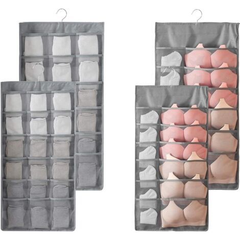 2PCS Rangement à Suspendre Sac Organisateur de sous-vêtements pour Armoire Double-Face Penderie Placard Cintre étagères pour Les Soutiens-Gorge, sous-Vêtements, Cravates, Chaussettes, 30 Poches,Gris