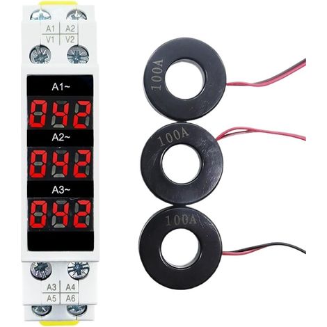 Modular three-phase ammeter on DIN rail with digital display and LED indicator, 1-100 A, 220 V/380 V (1/5)
