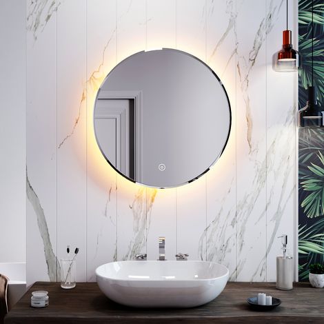 ELEGANT Round Bathroom Mirror Illuminated LED Light Backlit Makeup Mirror with Sensor Touch control, Dustproof &Anti-fog, Warm White Light 600x600mm (1/5)