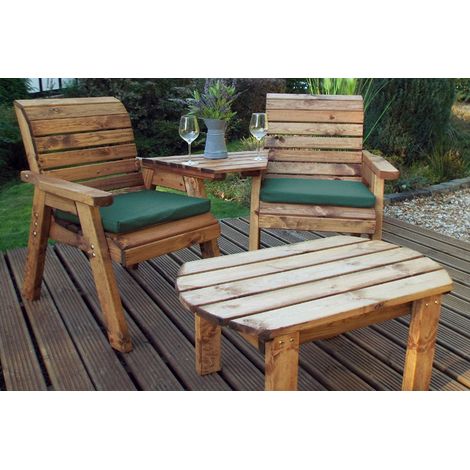 Twin Companion Dining Set Angled with Cushions - W160 x D170 x H98 - Fully Assembled - Green