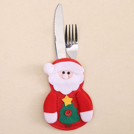 Support Pour Couverts Forme D'Arbre De Noël - En Feutre - Pour Cuisine Et Décoration Intérieure - Lot De 4 (1/3)