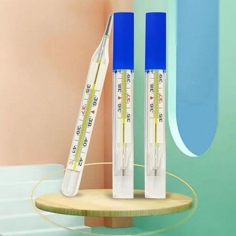 Thermomètre médical en verre au mercure – Mesure température corporelle 35-42°C – Taille 12,5 x 1,3 cm – Précision pour bébés et adultes – (1/5)
