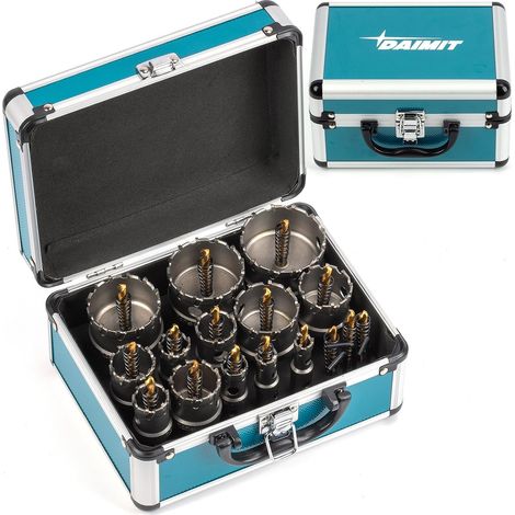 Kit de scies trépans TCT 19 PCS, 13–54 mm Scies trépans en carbure de tungstène robustes pour métal, acier inoxydable, fer, bois et plastique, avec 3 forets pilotes démontables et 3 clés Allen (1/5)