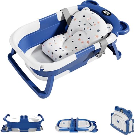 Bañera para bebé, diseño plegable, incluye termómetro, color azul. (1/2)
