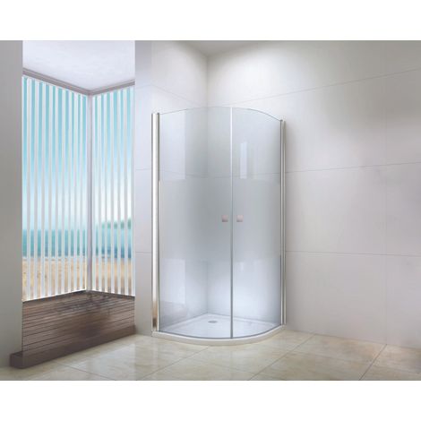 Ondee – Paroi d'accès d'angle SELYNA quart de cercle en verre trempé givré 6mm – L 90 cm x H 194,5 cm – Aluminium chromé avec traitement anticalcaire (1/4)