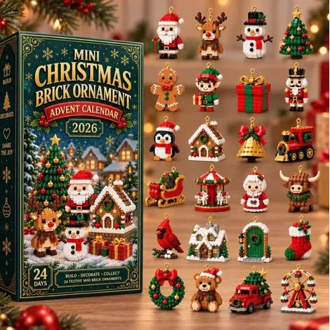 Calendrier de l'Avent miniature de 24 jours avec décorations de Noël en briques - Blocs de construction de Noël -