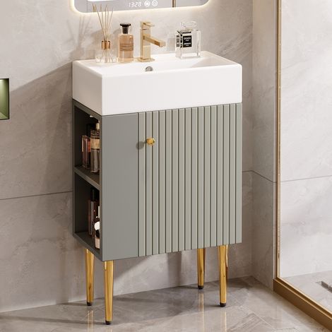 Lavabo, gris clair, 55 cm, pour salle de bain, meuble de toilette, petit mobilier de salle de bain d’amis, format pratique
