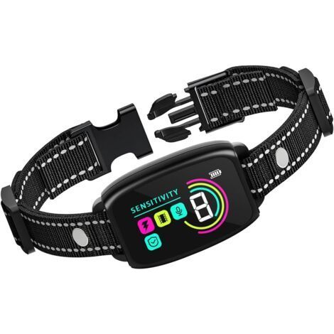 Collier Anti Aboiement pour Chien, Modes Son/Vibration/Choc électrique, Collier Anti aboiement électrique pour Chien, étanche IP67, 8 Niveaux de sensibilité (1/5)