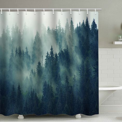 Ensemble (Forêt-Noire) avec 12 crochets. Rideau de douche imprimé paysage 3D numérique imperméable et moulé. (1/5)
