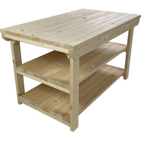 Rotem Wooden Kiln-Dry Workbench, 3ft(90cm) Depth, 6ft(180cm) length, Double shelf