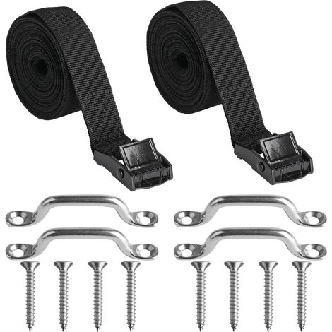 Lot de 2 Sangles à Cliquet 25 mm x 3 m - Pour Transport de Matériel, Réglables Avec Fermeture à Clip - Fixation Porte-Vélos, Sacoches pour Bagages Moto (1/5)