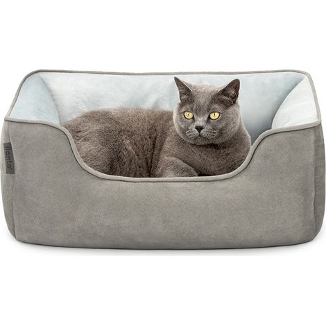lionto Wendesofa für Katzen, 2-in-1 Katzenbett, weich gepolstert & pflegeleicht, modernes Design, 60x50 cm, hellgrau/dunkelgrau (1/5)