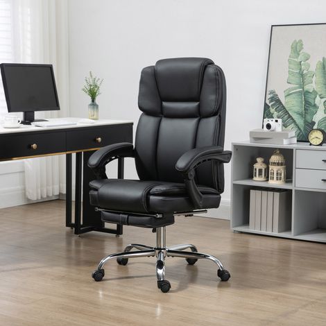 Verstellbarer Bürostuhl mit 6 Massagepunkten, Wärmefunktion, Fußstütze, Kunstleder, Schwarz