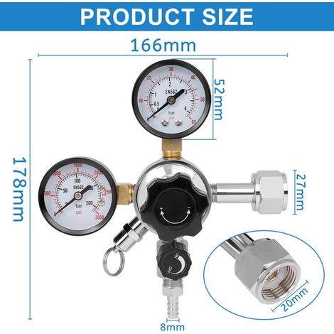 Régulateur de Pression CO2 pour Tireuse à Bière avec Double Manomètre Détendeur de Gaz pour Fût de Bière Maison et Brasserie Connecteur CGA320 W21.8 (1/5)