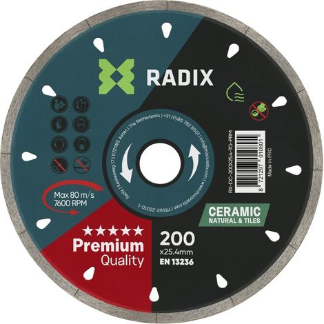 Radix - Diamantschijf voor tegels - 200 x 25,4 mm - Nat gebruik - Premium (1/3)