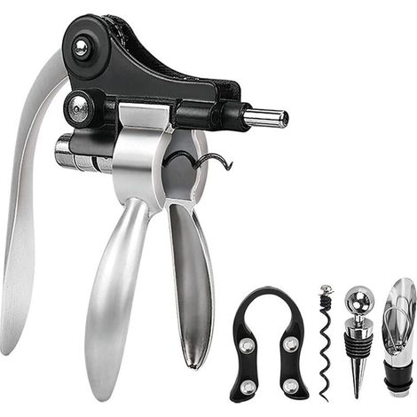 Tire Bouchon de Vin kit, Ouvre Bouteille de Vin, Avec Coupe-Capsule, Bouchon Bouteille Vin, Verseur de Vin, Bague à Vin, Vis de Rechange, Kit Decapsuleur, pour Hommes Femmes, Oenophile (1/5)