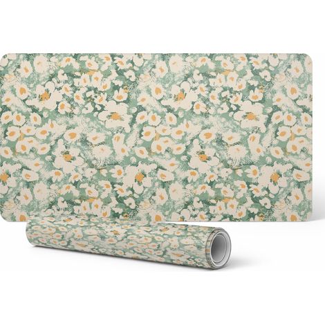 Alfombrilla de escritorio de vinilo con elegante estampado floral retro, 100x50 cm.