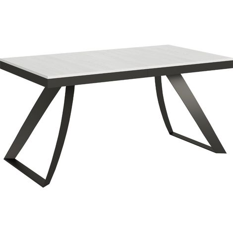Table extensible avec pieds acier anthracite incurvés Volta evolution 160 à 264 cm-Blanc-160 à 264 cm (1/5)