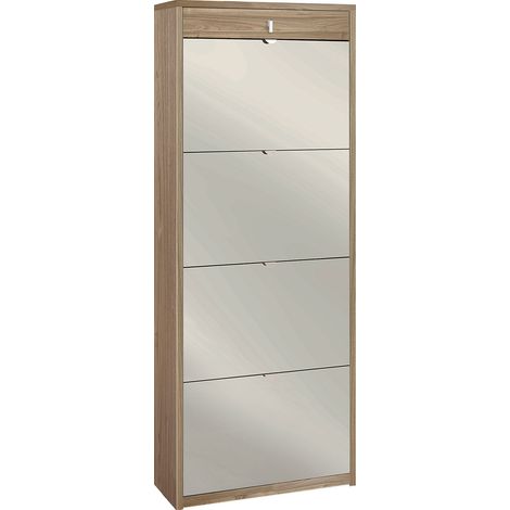 Scarpiera Salvaspazio 4 Ante con Specchio 1 Cassetto 20 Paia 63x164x29 cm Noce Stelvio (1/3)