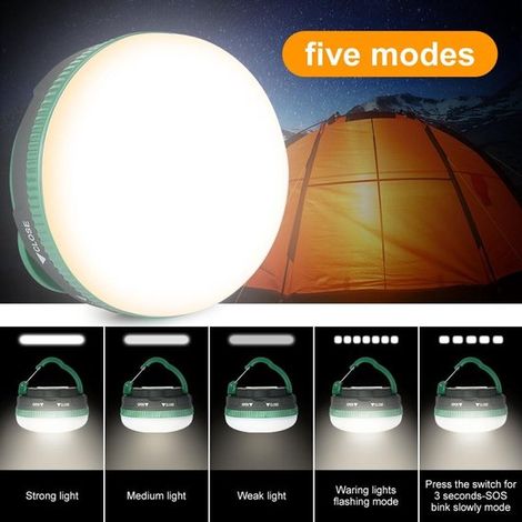 Linterna de camping,5 modos,lámpara para tienda de campaña,lámpara de camping con gancho,IP43,resistente al agua,cortes de luz (1 unidad