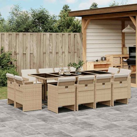 Set comedor de jardín con cojines 13 pzas ratán sintético beige vidaXL (1/5)