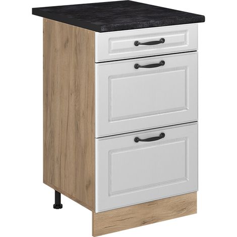 Mueble bajo de cocina R-Line, Blanco casa de campo/Roble dorado, 50 cm encimera Antracita, Vicco (1/5)