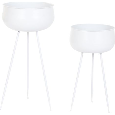 Macetero Set 2 Metal 34X34X70 Blanco (1/3)