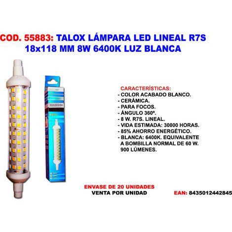talox lampara led r7s 18 x 118 mm lineal 8w 6400k luz blanca