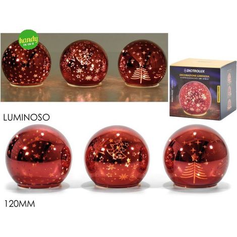 Sfera in Vetro General Trade Rosso con Luce Ø 120mm Modelli Assortiti