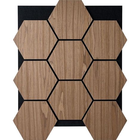 Set of 4 Acoustic Hexagonal Wall Panels Walnut Effect (1/5)
