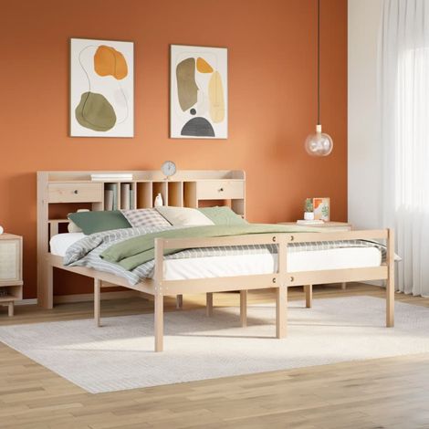 Massivholzbett mit Regal ohne Matratze 180x200 cm Kiefernholz